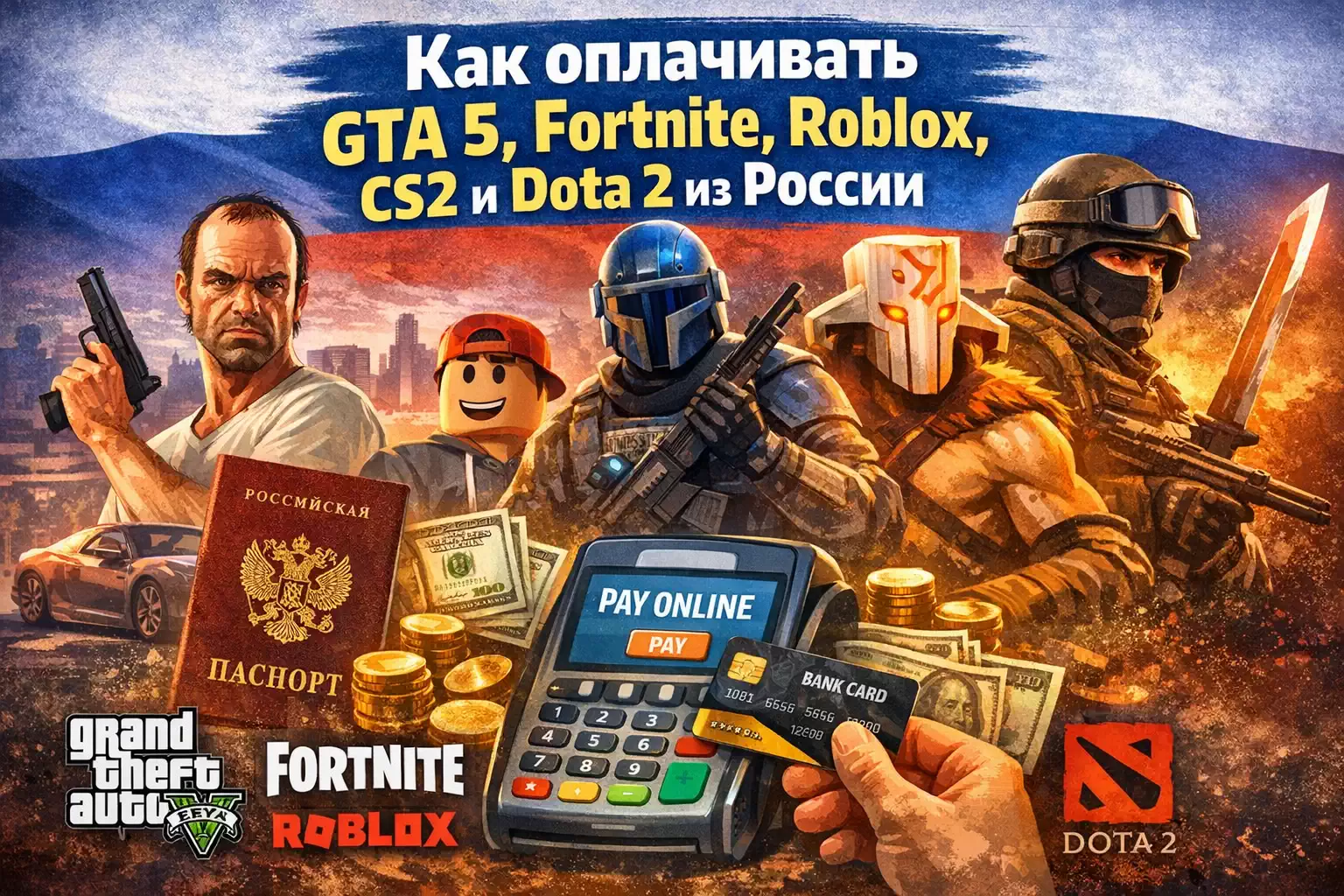 Как оплачивать GTA 5, Fortnite, Roblox, CS2 и Dota 2 из России