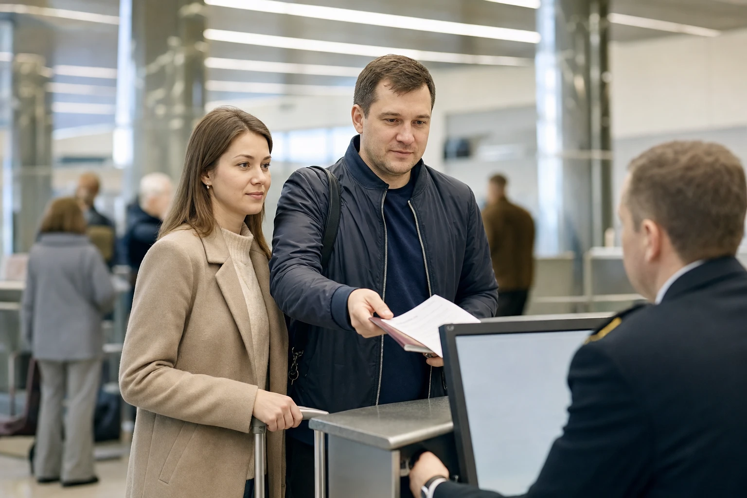 Туристы получают отметку таможни для Tax Free в аэропорту
