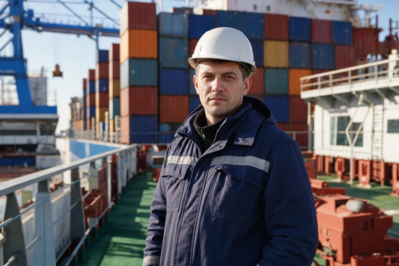Моряк на палубе контейнеровоза