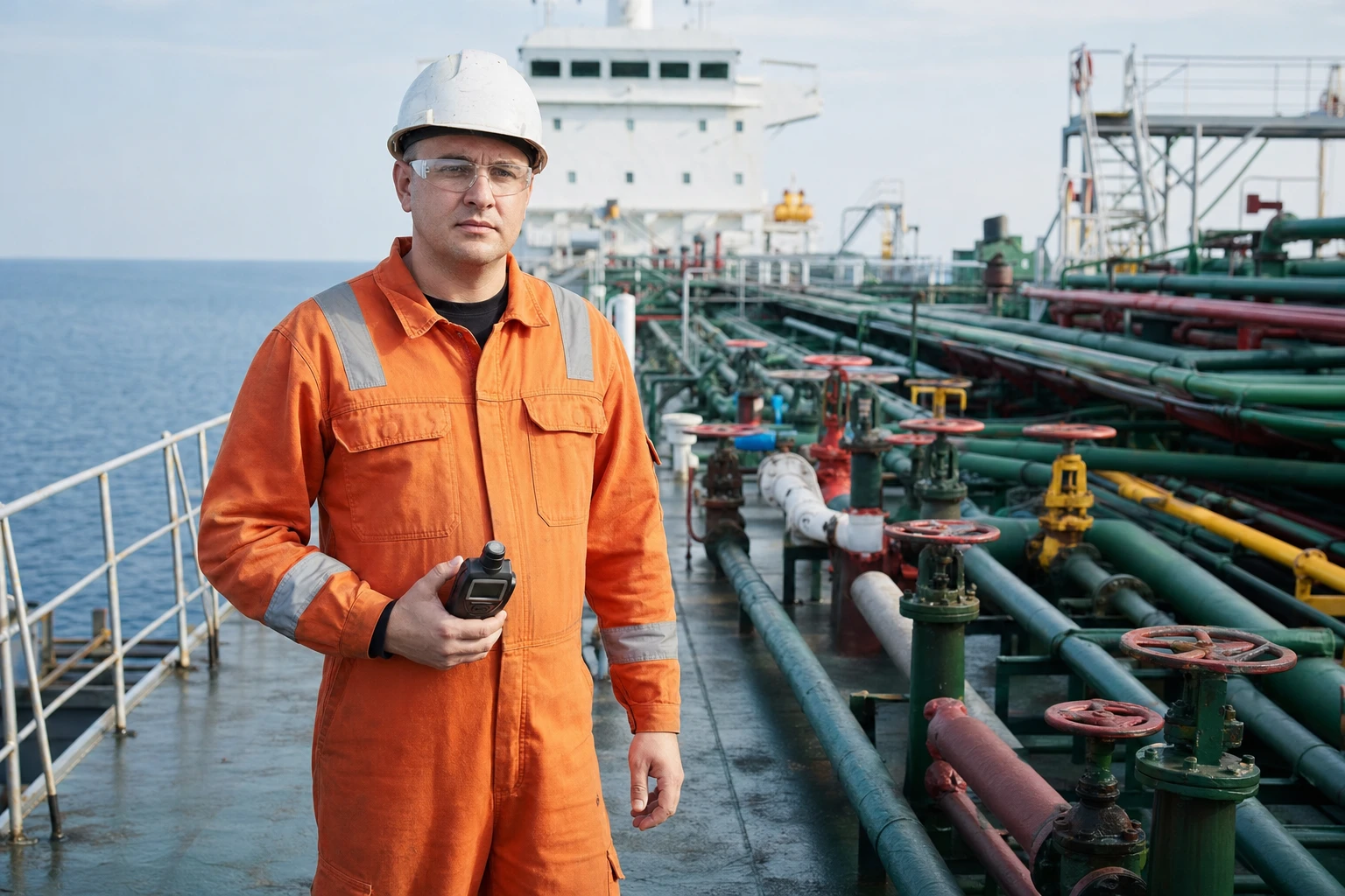 Старший помощник на палубе химовоза с газоанализатором