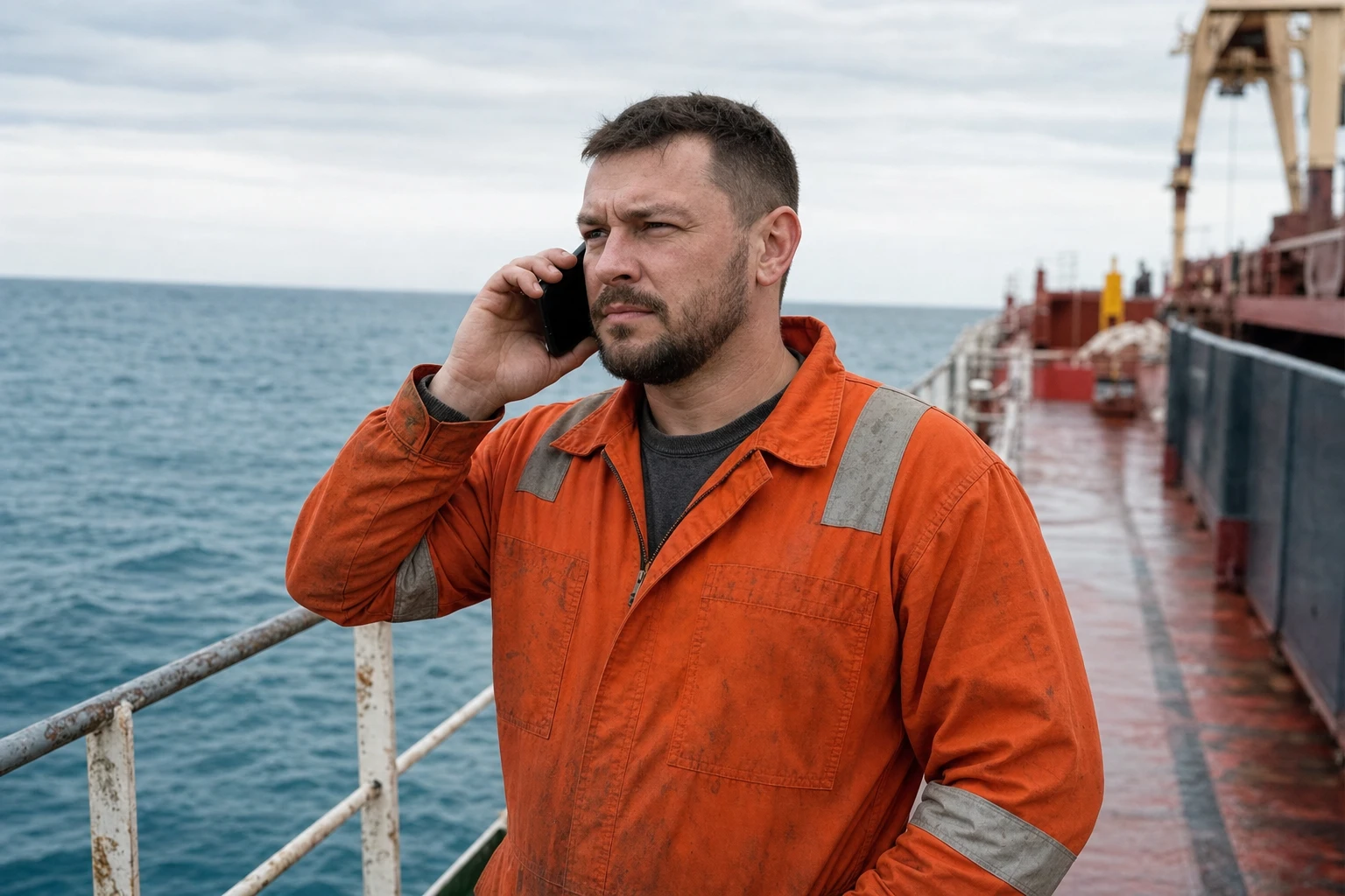Моряк звонит в крюинг с палубы судна